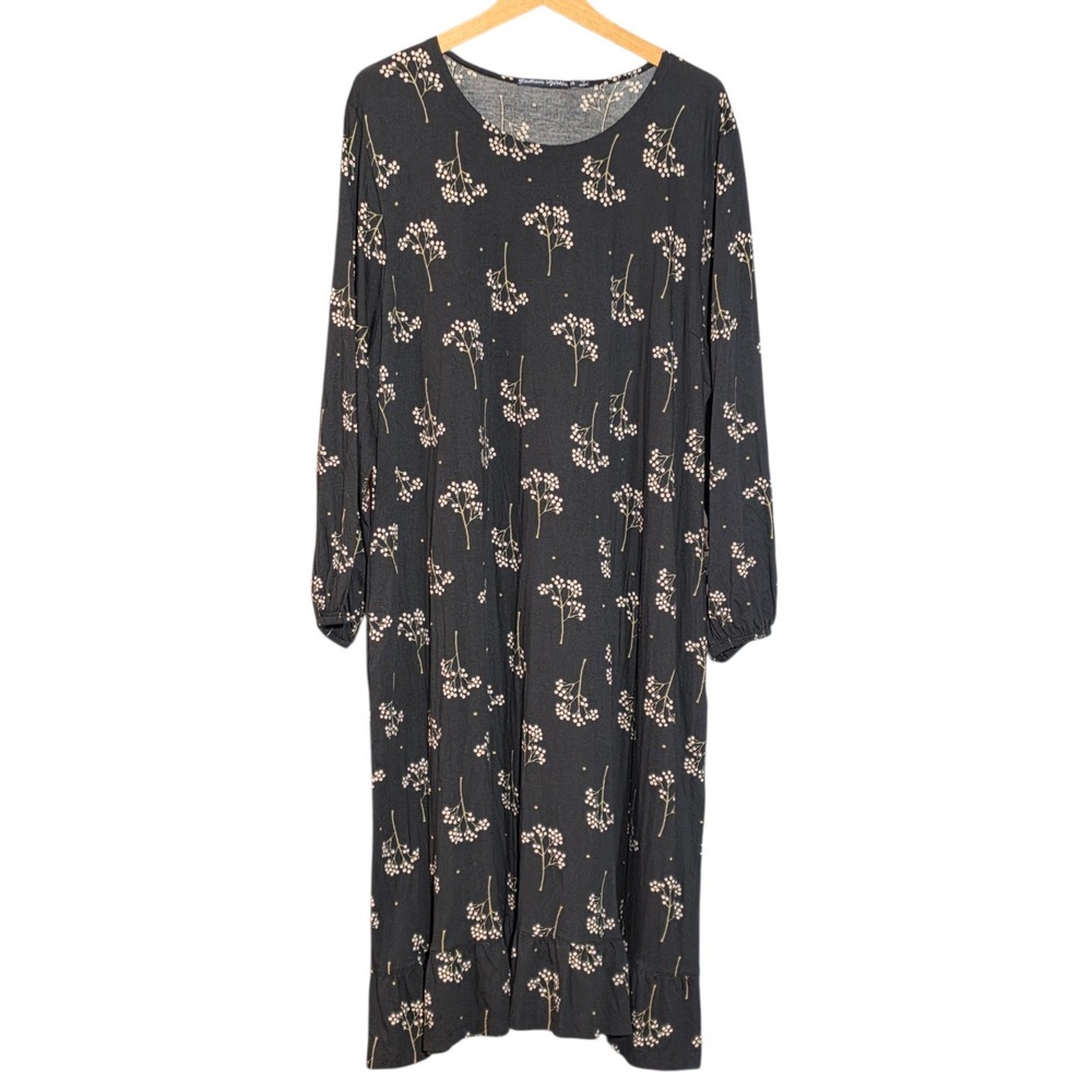 Gudrun Sjoden Womens XXL Dress Black Floral Organic Cotton Modal Ruffle Hem